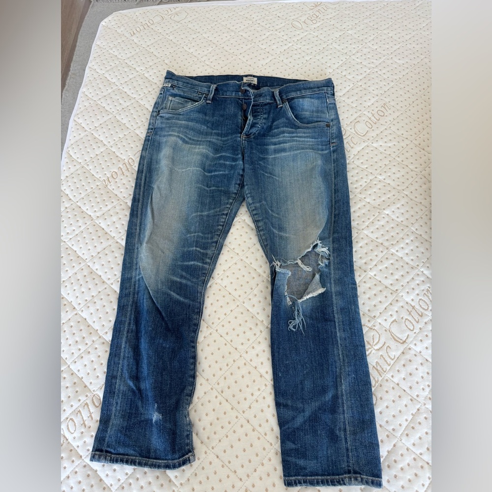 Citizens Of Humanity Blue Distressed Ankle Jeans